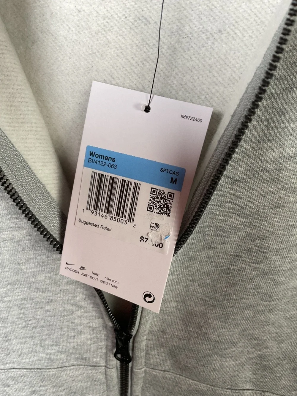 Nike Womens MED Gray Sportswear Club Fleece Full Zip Hoodie Jacket Athletic NWT